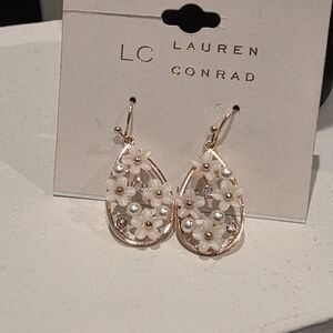 LC Lauren Conrad Gold and Cream Floral Teardrop Earrings